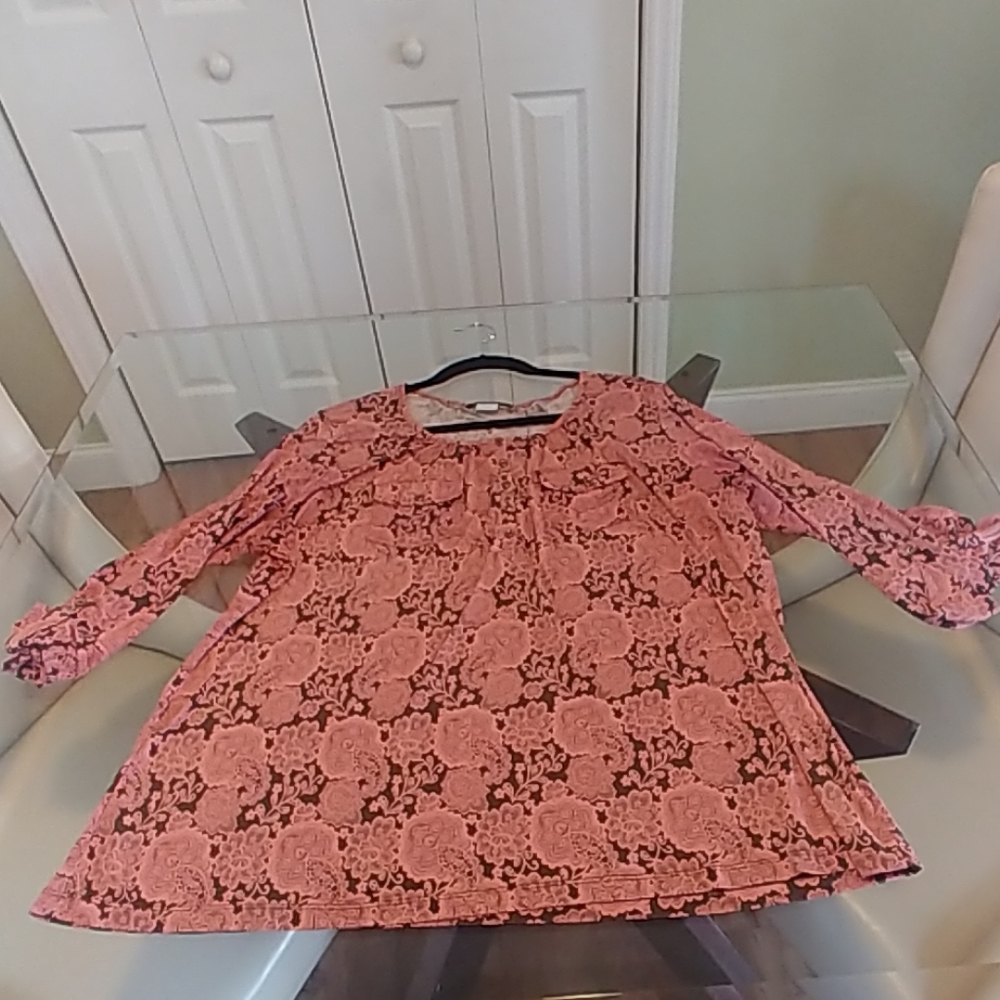 Pink and brown flowy dress top 2X